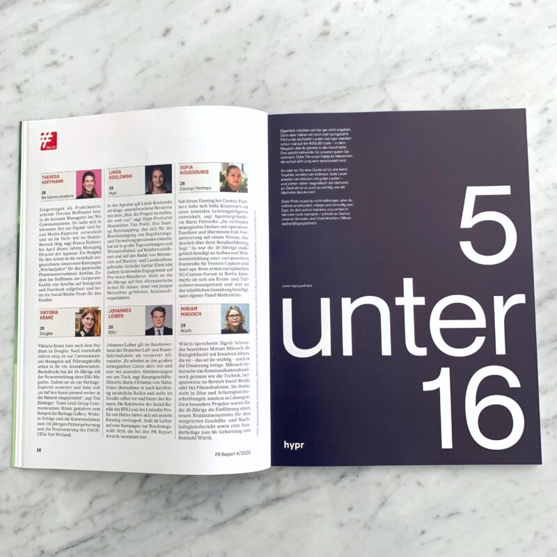 hypr Anzeige zu #30u30 der PR-Branche